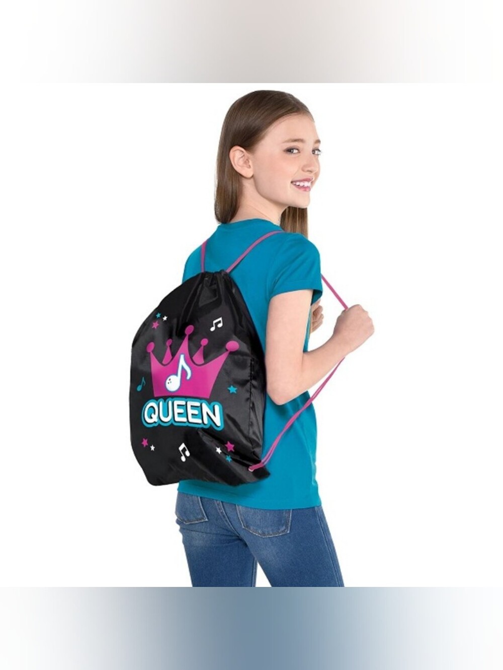 Black & Pink "Queen" Internet Famousr Drawstring Backpack - Youth Tote